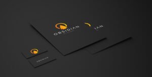 Black Obsidian business cards with a gold logo